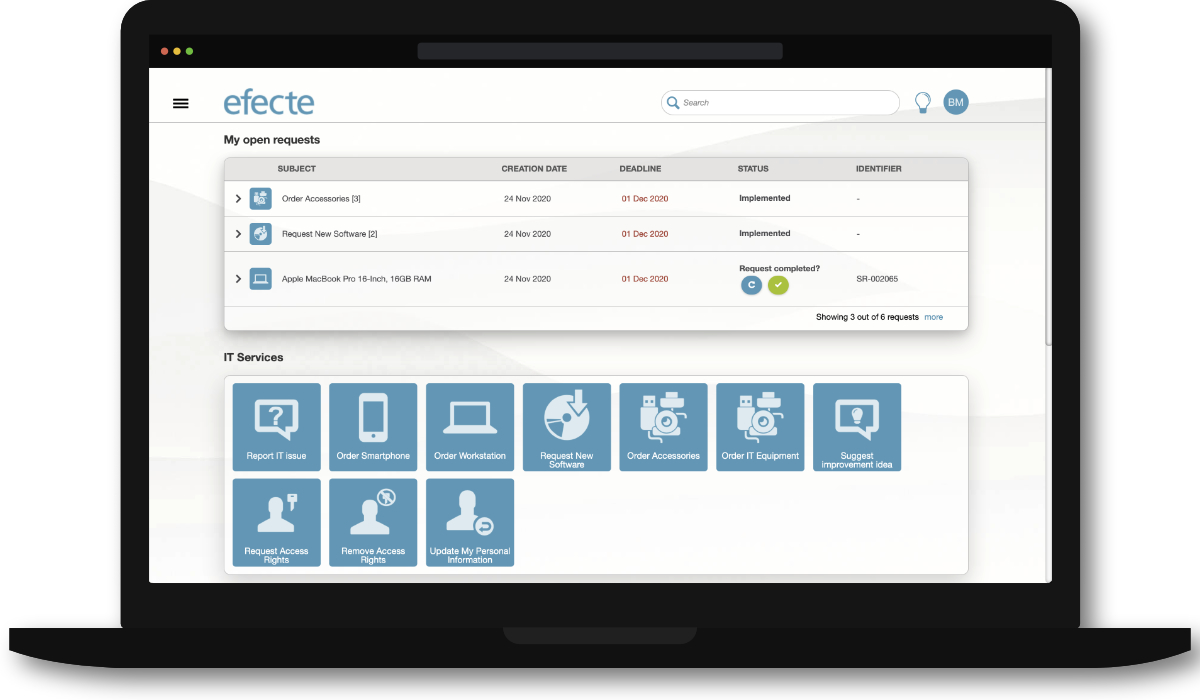 screenshot of Efecte IT Service Management